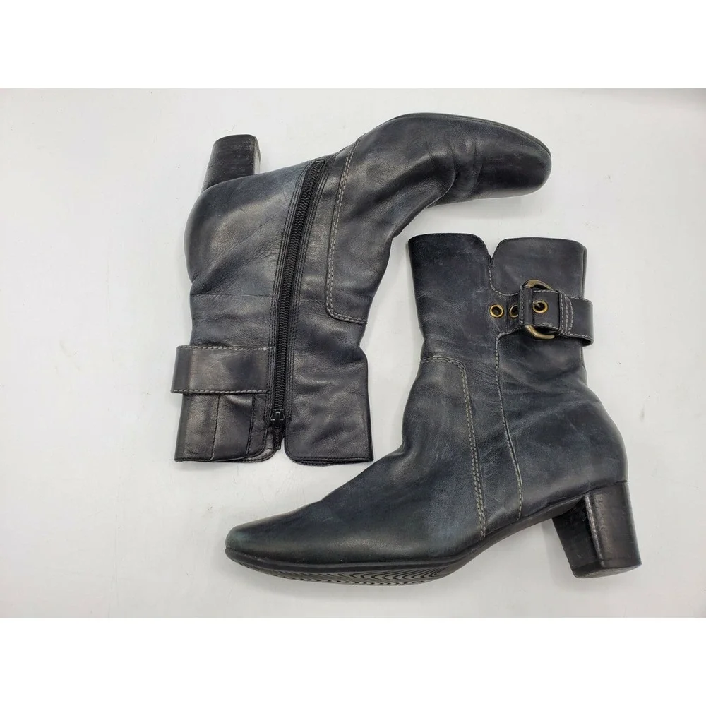 ECCO Women's Ankle Boots Black Leather Heel Booties Sz 8.5 / 39‎